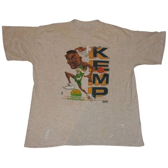 Vintage 1991 Shawn Kemp Salem Caricature Single Stitch T-Shirt Men's XL Sonics - Picture 1 of 10